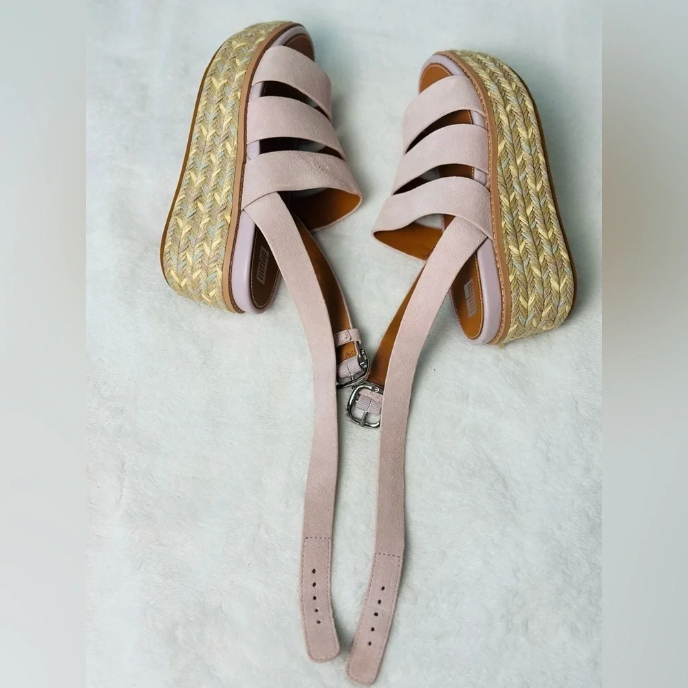 Fitflop Eloise Espadrille Suede Strappy Wedge Sandals in Soft Lilac Size 36 or 5